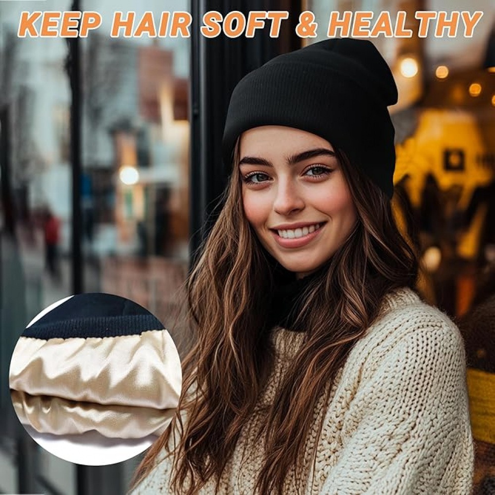 Unisex Satin Lined Knit Beanie - đánh giá và giá Beanie Cuffed Knit