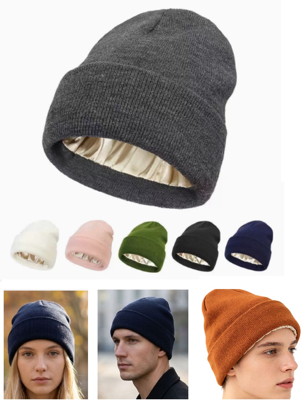 Unisex Satin Lined Knit Beanie - đánh giá và giá Beanie Cuffed Knit
