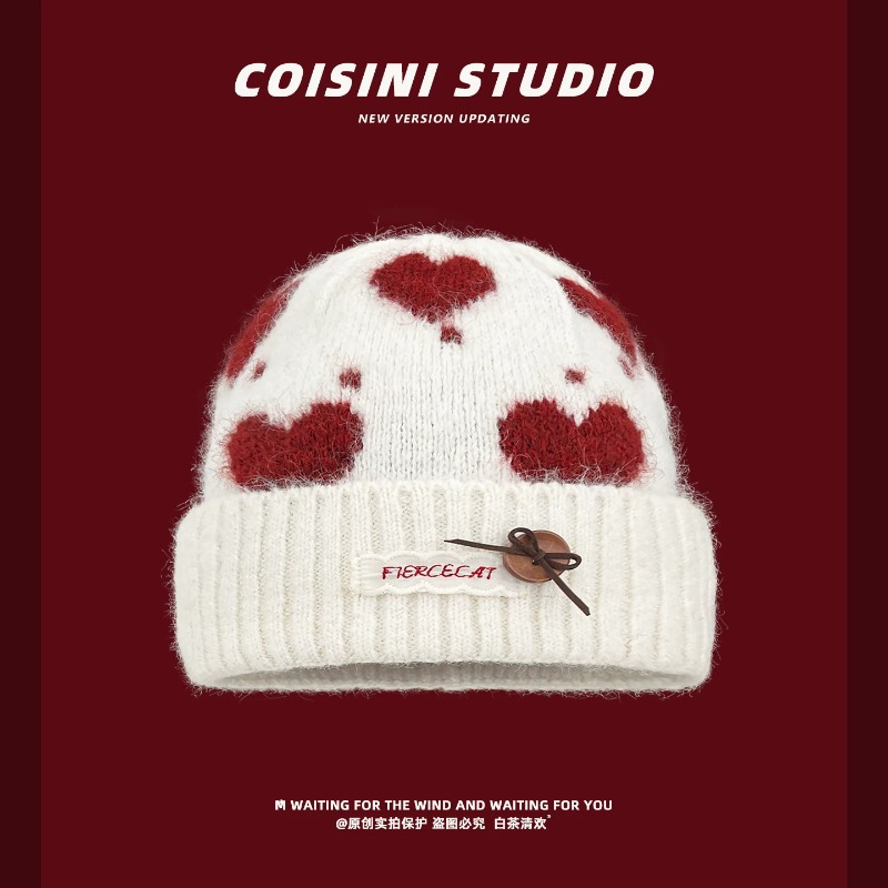 Sweet Heart Pattern Jacquard F - đánh giá và giá Beanie Cuffed Knit