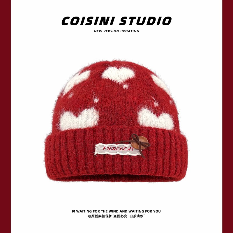 Sweet Heart Pattern Jacquard F - đánh giá và giá Beanie Cuffed Knit