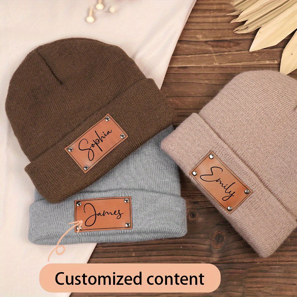 Custom Name Leather Label Knit - đánh giá và giá Beanie Cuffed Knit